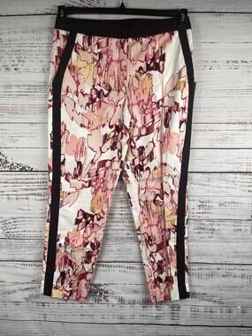 Donna Karan Pants Women's SZ 10 Blush Pink Ankle Slim Water Garden Print Stretch